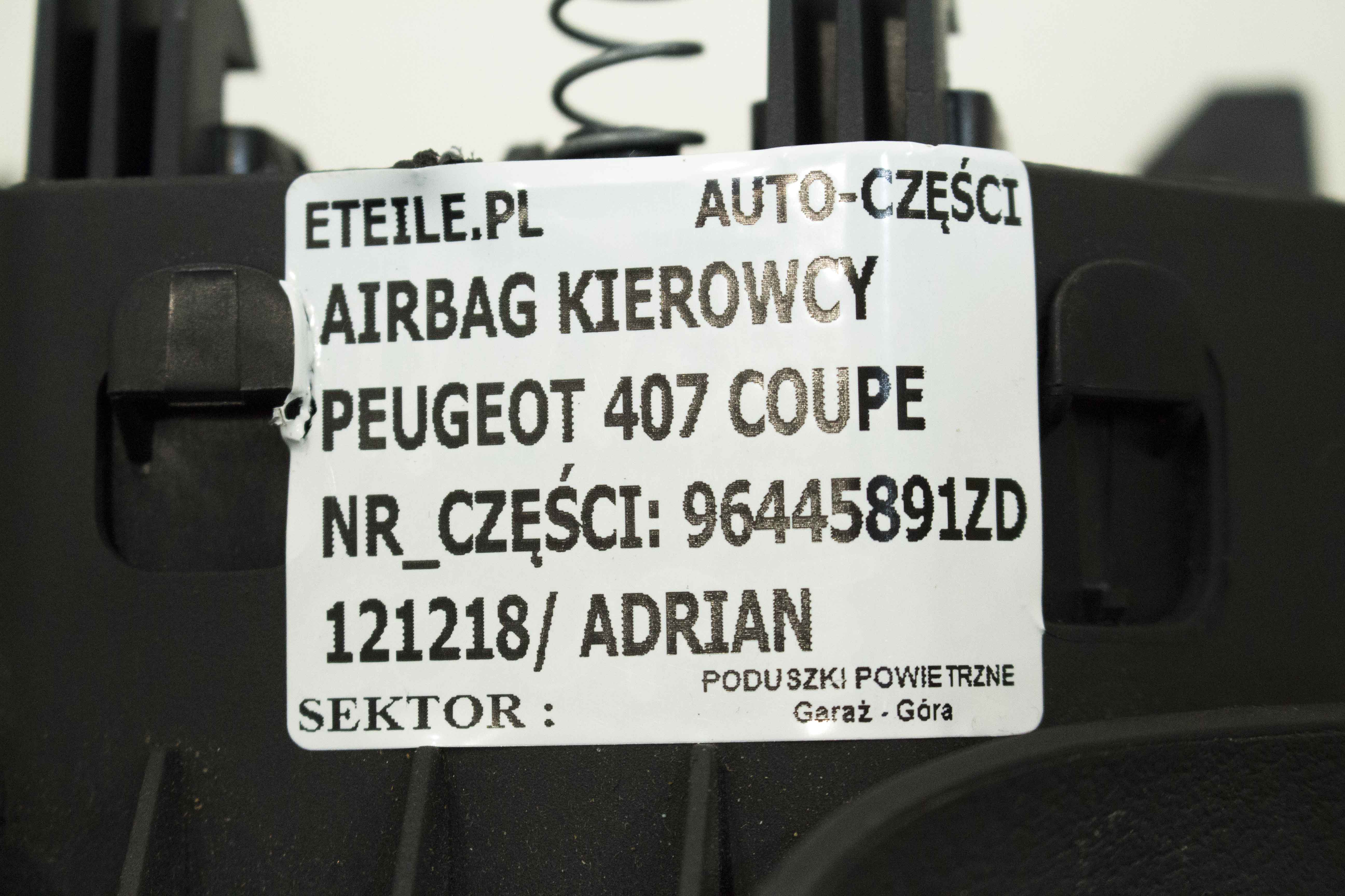 Poduszka Powietrza Airbag Kierowcy Peugeot 407 96445891zd