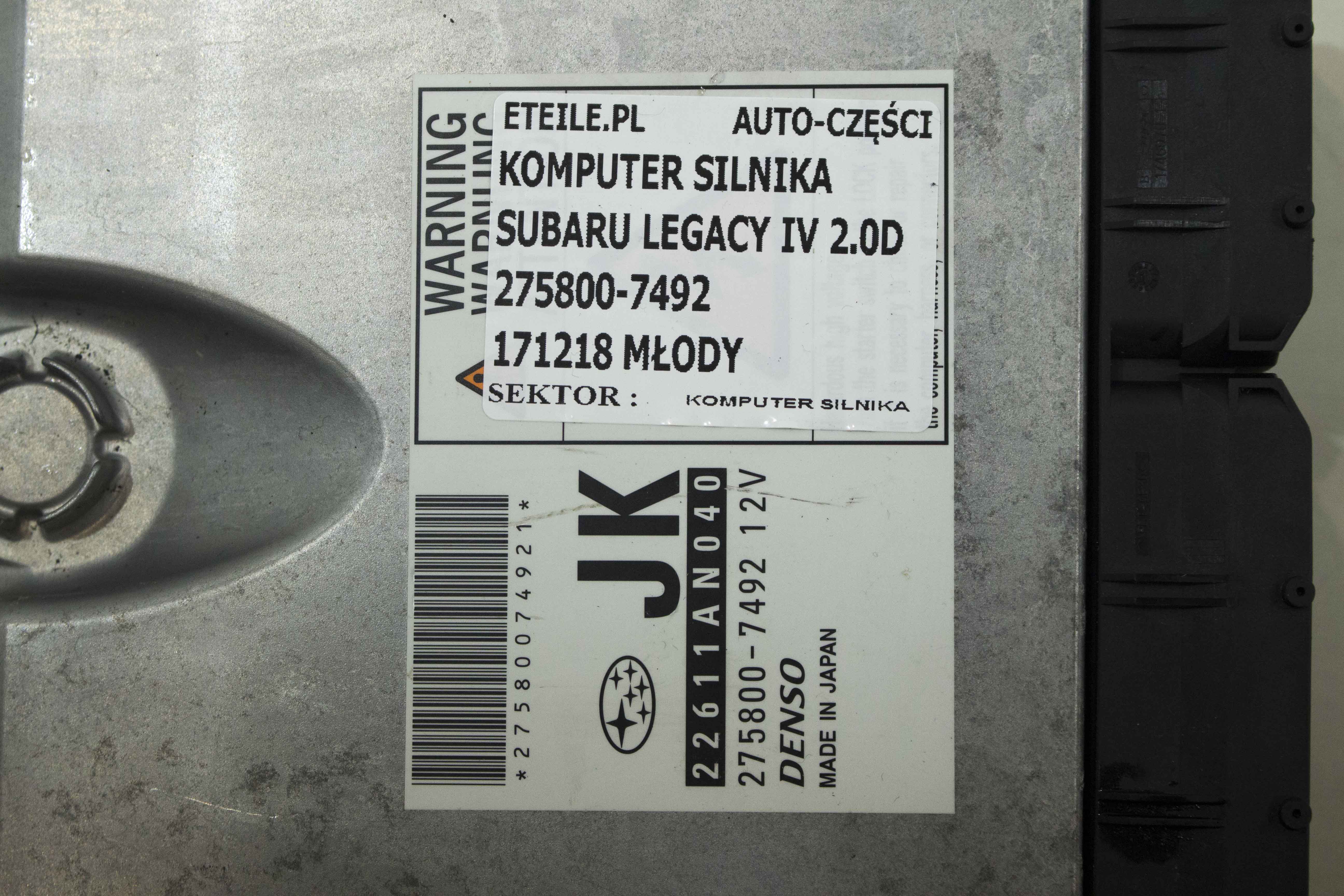 Komputer Silnika Sterownik Subaru Legacy Iv 2.0d 275800